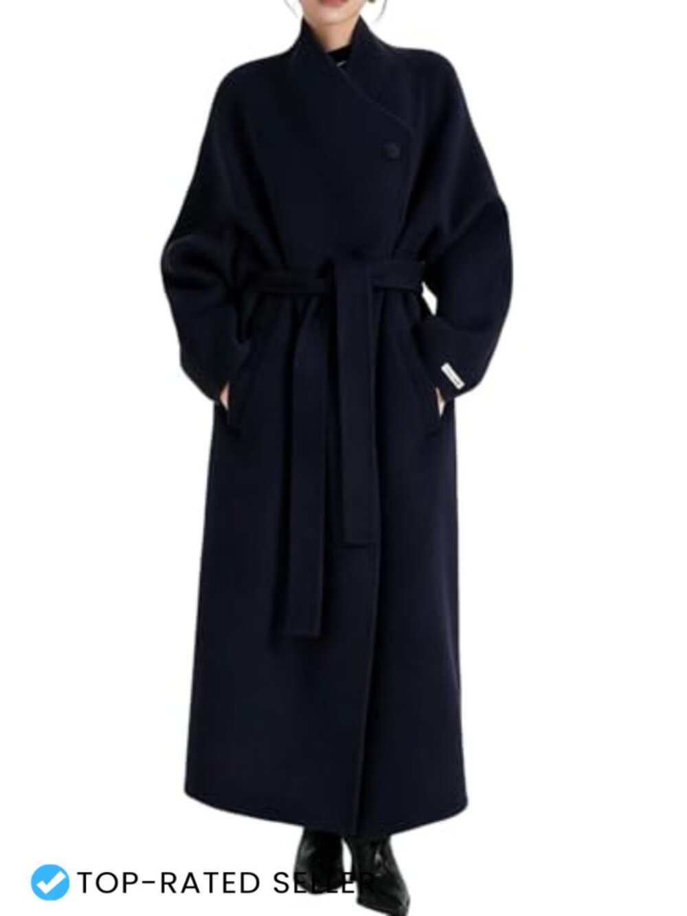 Oversized Long Wool Blend Trench Coat Asymmetric Wrap Belted